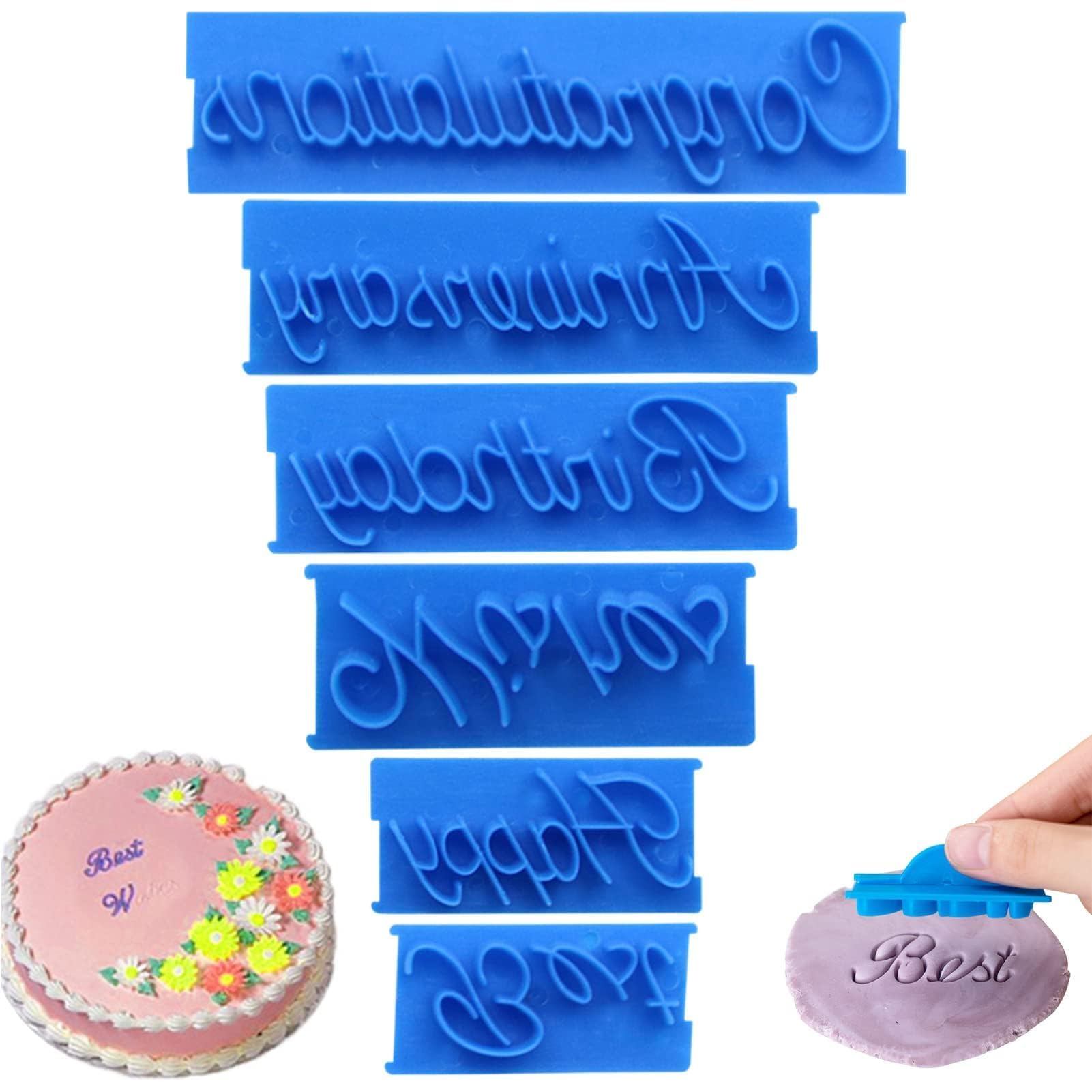 Alphabet Cookie Cutter Icing Letter Cutters 6Pcs Fondant Cake Decorating Cake Biscuits Embosser Baking Mold Writing Stencils Happy Birthday Wishes Embosser Stamp for Fondant