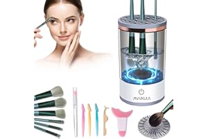 MVVKUUI 【1+7pack】Electric Makeup Brush Cleaner Machine, Portable Automatic USB Cosmetic Brushes Cleaner Cleanser Tool for All Size Beauty Makeup Brush Set