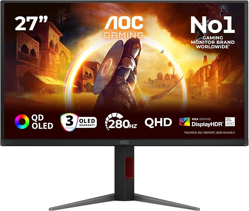Q27G4ZD Monitor 27 Pulgadas, 280Hz Panel QD-OLED, 0.03ms GtG, HDR400 TrueBlack, Adaptive Sync, G-Sync Compatible, Altura Ajustable, (2560x1440 HDMI 2X 2.1 DP 1x 1.4 USB Hub) Negro