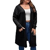 LADI TREND Womens Plus Size Long Cardigans Long Sleeve Open Front Ribbed Knit Cardigan Sweater with Pocket Loose Outwear