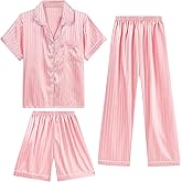 DIPUG 3 Piece Girls Silk Pajamas Set Soft Satin PJs Sleepwear for Comfortable Nights