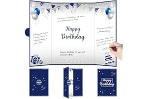EIURTEAO Blue Silver Large Birthday Guest Book Card Decorations for Men Boys, Navy Blue Happy Birthday Signature Book Jumbo Card Party Supplies, Big Birthday Guest Sign in Book, Card Happy Birthday Gift Sign