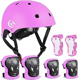 Kids Bike Helmet Skateboard Knee Pads - Kids Helmet Elbow Pads Wrist Guards Adjustable for 5~15yrs Girl Boy Kids Protective Gear Set for Sport Cycling Bike Roller Skating Scooter