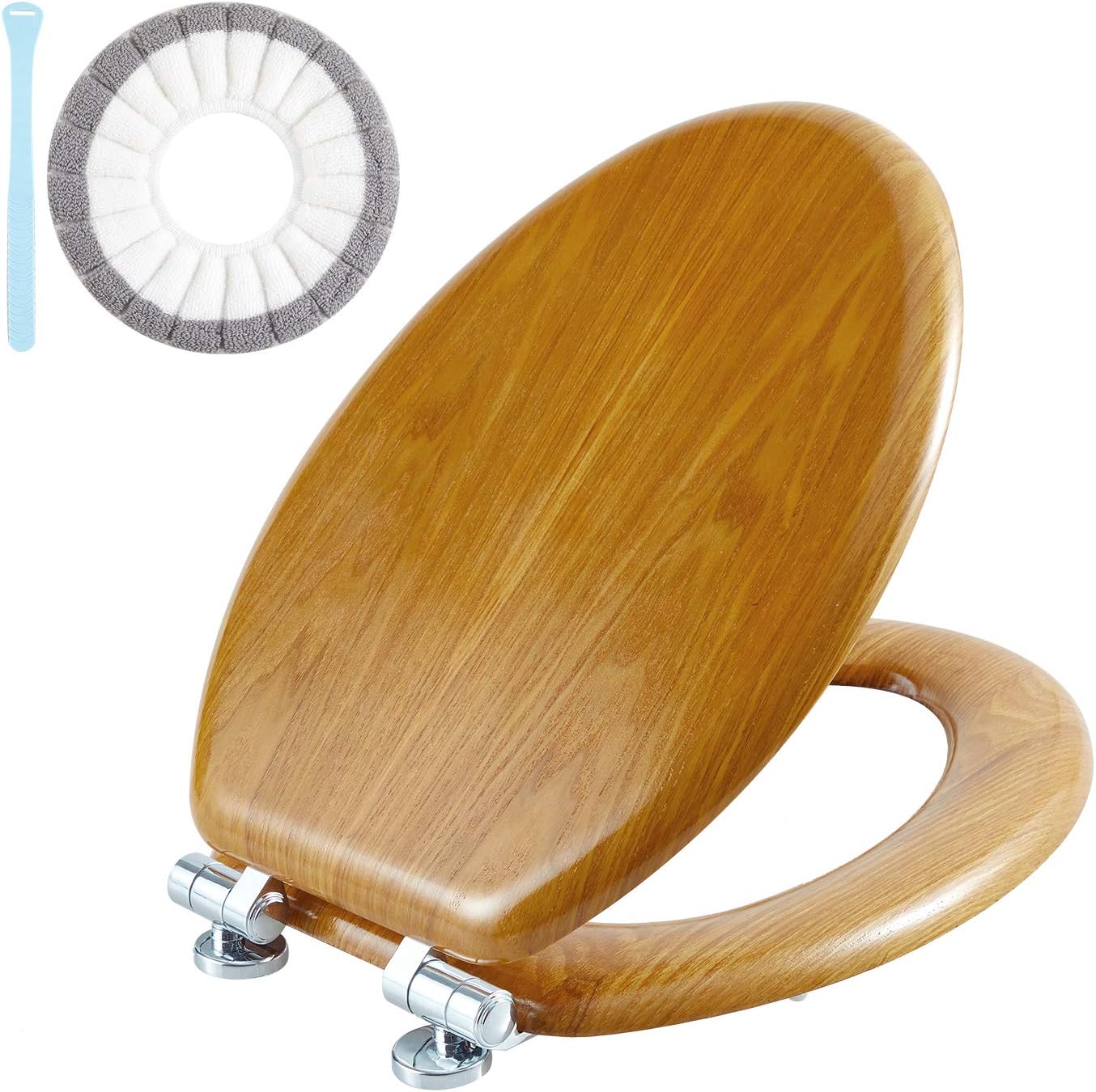 Angel Shield Toilet Seat Cover with Slow Close Toilet Lid and Quick Release Hinges, Durable Enameled Wood Veneer (ELONGATED, Wood)