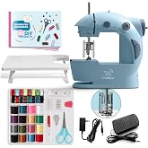 CraftBud Mini Sewing Machine for Beginners, Adults and Kids Sewing Machine | 48-Piece Sewing Kit Accessories, Portable, Dual Speed, Extension Table, Foot Pedal, Built-in Light, Guide Book &amp; More, Blue