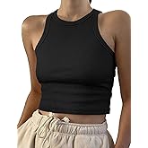 Artfish Women Casual Basic Sleeveless High Neck Rib-Knit Y2k Crop Tank Top