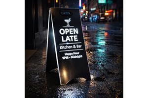 Custom Illuminated Stainless Steel A-Frame Sign, Personalized Foldable Laser-Cut Metal LED Sandwich Board Sign, Outdoor Sidew