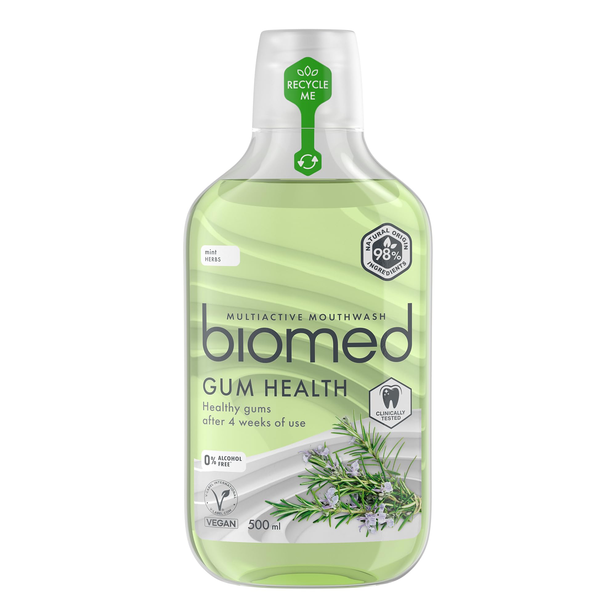 Biomed Well Gum Natural Mouthwash with Eucalyptus and Essential Oils to Promote Healthy Gums, Alcohol Free, Mint - 500ml (Pack of 1)