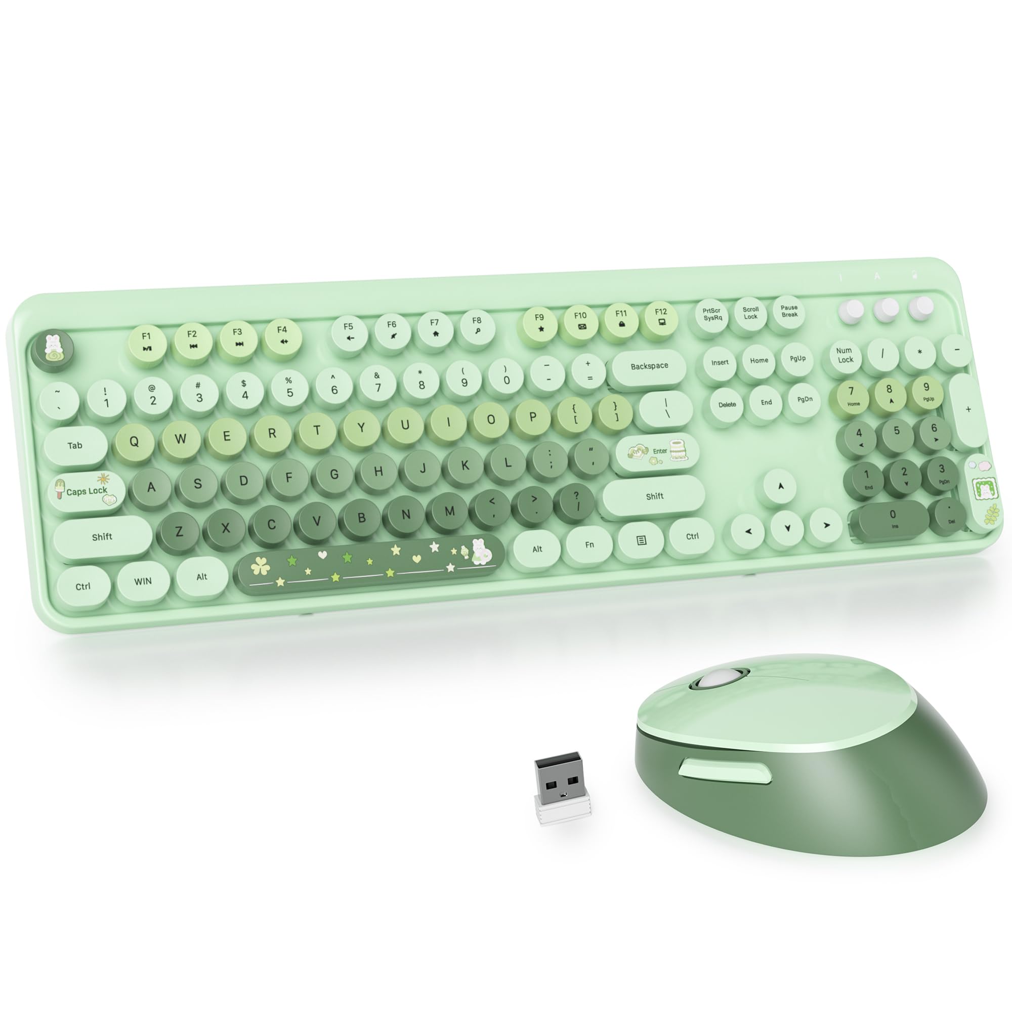 Photo 1 of GTSP Typewriter Colorful Green Wireless Keyboard and Mouse Combo, 2.4GHz Full-Size Retro Cute Office Computer Keyboard with Round Keycaps for Desktop Laptop and PC (Colorful Green)