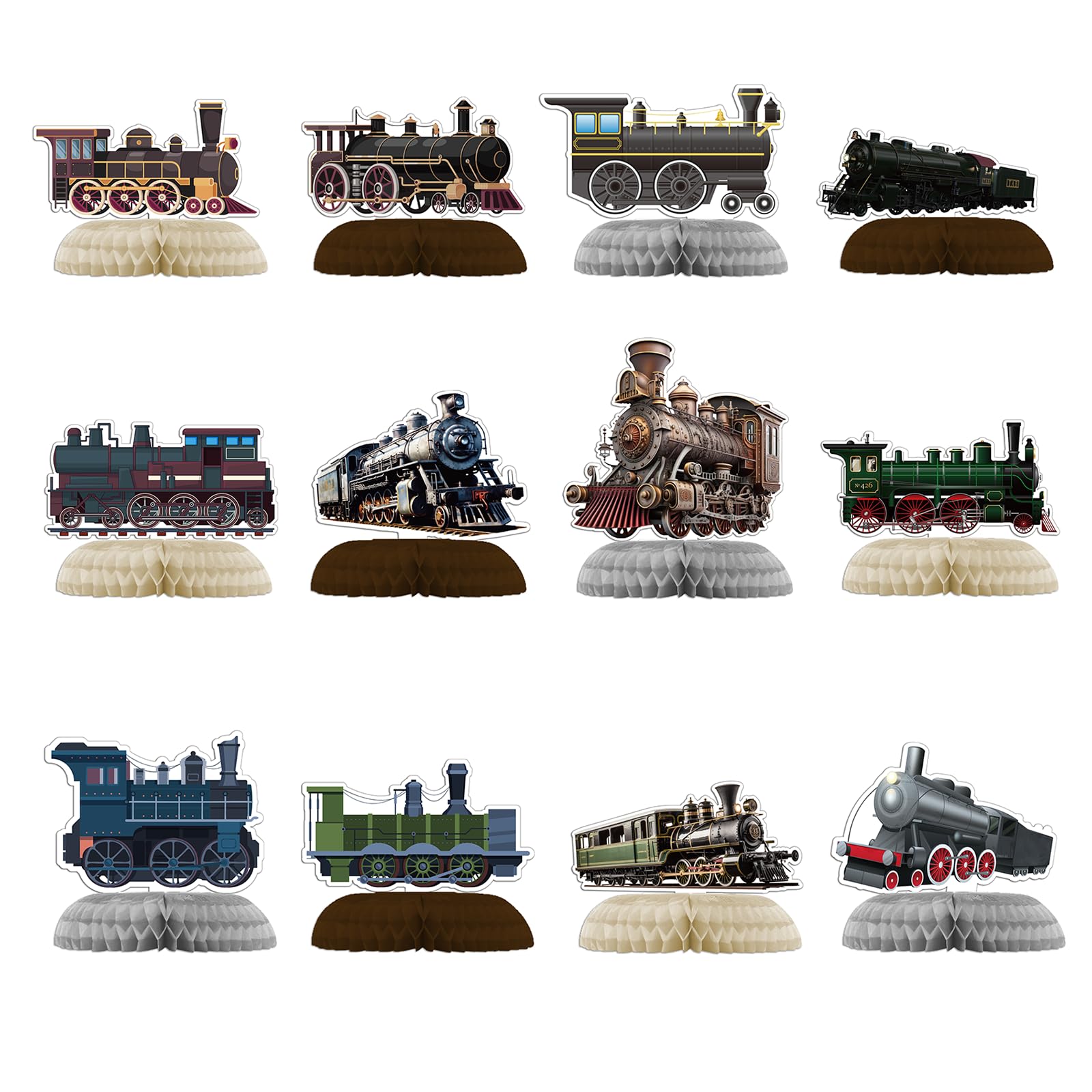12 Pack Train Honeycomb Centerpieces Retro Train Centerpiece Table Decorations Train Table Toppers for Train Party Decorations Train Party Supplies