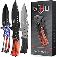GRAND WAY Pocket Knife Spring Assisted Folding Knives - Military EDC USMC Tactical Jack Knifes - Best Camping Hunting Fishing