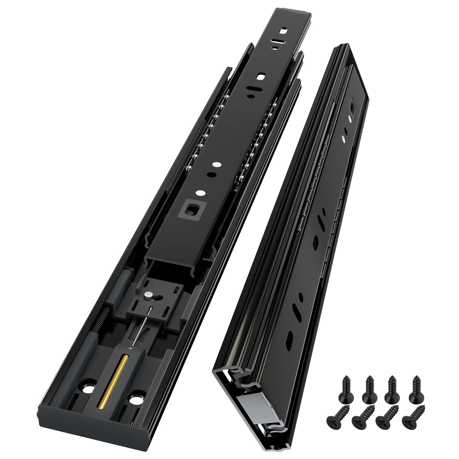 AOLISHENG Soft Close Drawer Runners Drawer Slides 400mm Heavy Duty 45kg Load Capacity Draw Sliders Full Extension Ball Bearing Kitchen Cabinet Replacement Draw Runners Side Mount, Black 1 Pair