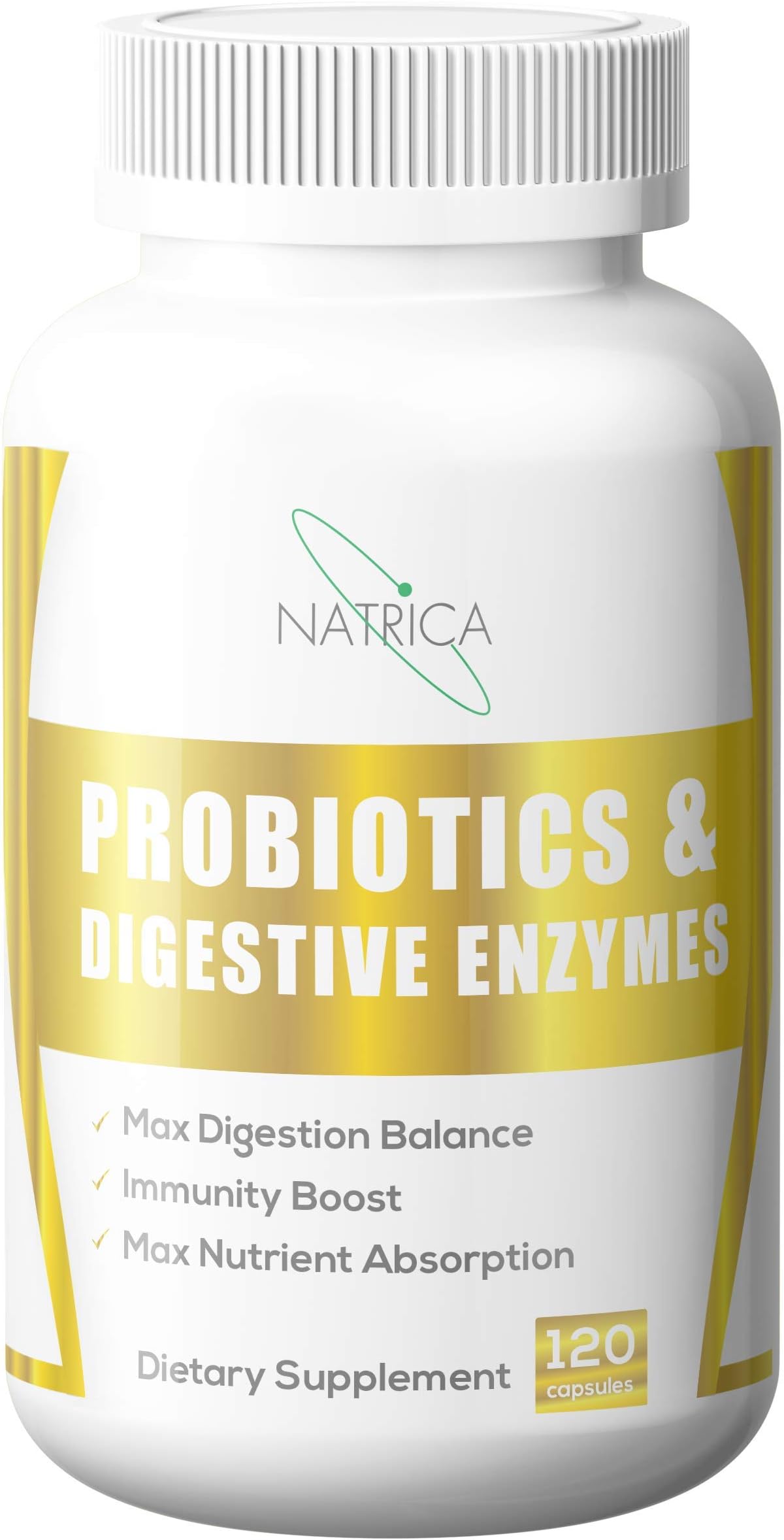 Natrica Probiotics, Prebiotics and Digestive Enzymes, 120 Count, Off-White