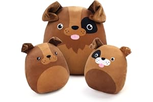 BenBen Dog Plush Pillow, Set of 3, 12" and 7'' Squishy Stuffed Animals, Toddlers Kids Hugging Toys, Easter Basket Stuffers, Ms Wags and Pups