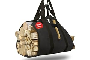 Cupohus Extra Large 2in1 Firewood Carrier Waxed Canvas Bag 44”x23”, Heavy Duty Log Holder Tote Bag with Handles and Shoulder Strap for Indoor Fireplace Wood Stove Accessories, Outdoor Camping (Black)