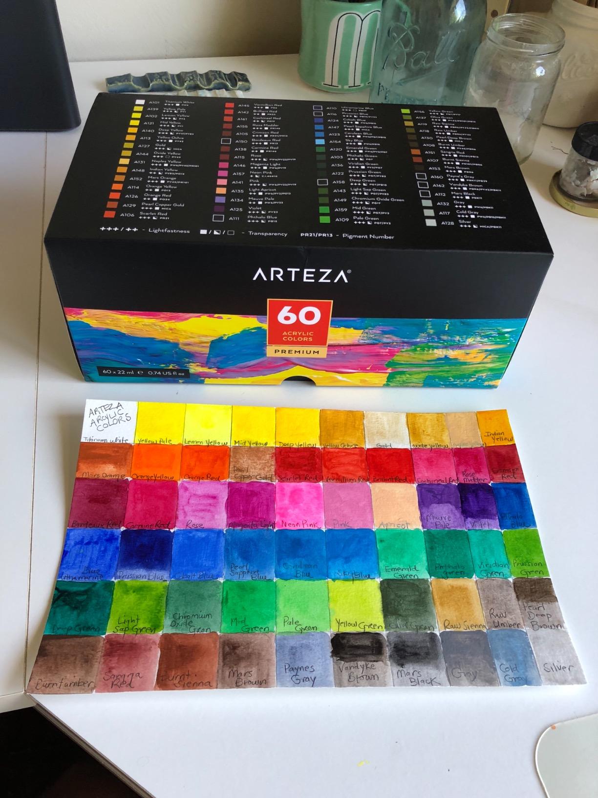 Color chart for Arteza 60 count acrylic paints