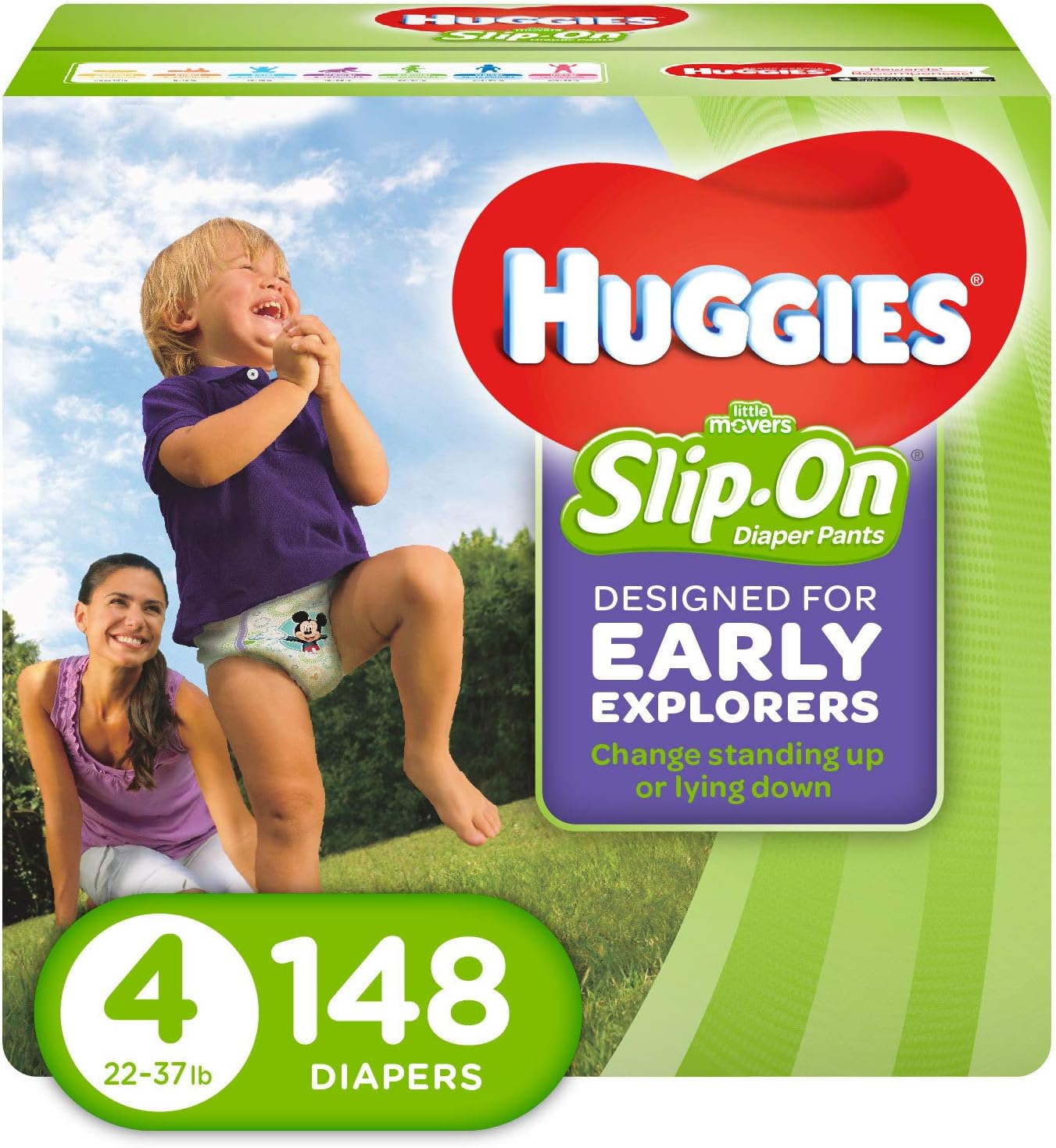 HUGGIES Little Movers Diaper Pants, Size 4, 148 Count (One Month Supply