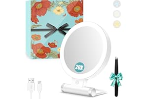 Magnifying Mirror with Light 20X/1X,Double Sided Tabletop Mirror with Adjustable Folding Handle,Cosmetic Mirror for Makeup/Tr