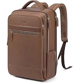 Tzowla Leather Laptop Backpack, Bag for Men and Women,Business Travel Work Rucksack Fits 15.6 Inch Laptop,Bookbag with USB and Type-C Charging Port-Black