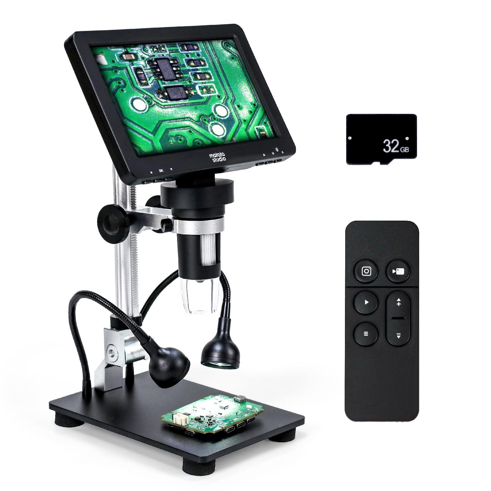 MatataStudio MT2 7'' LCD 4K Digital Microscope 1200x 1080P HD Soldering Microscope support Photo Video Remote Control PC View Phone iPad TV Windows Mac, 32GB-TF