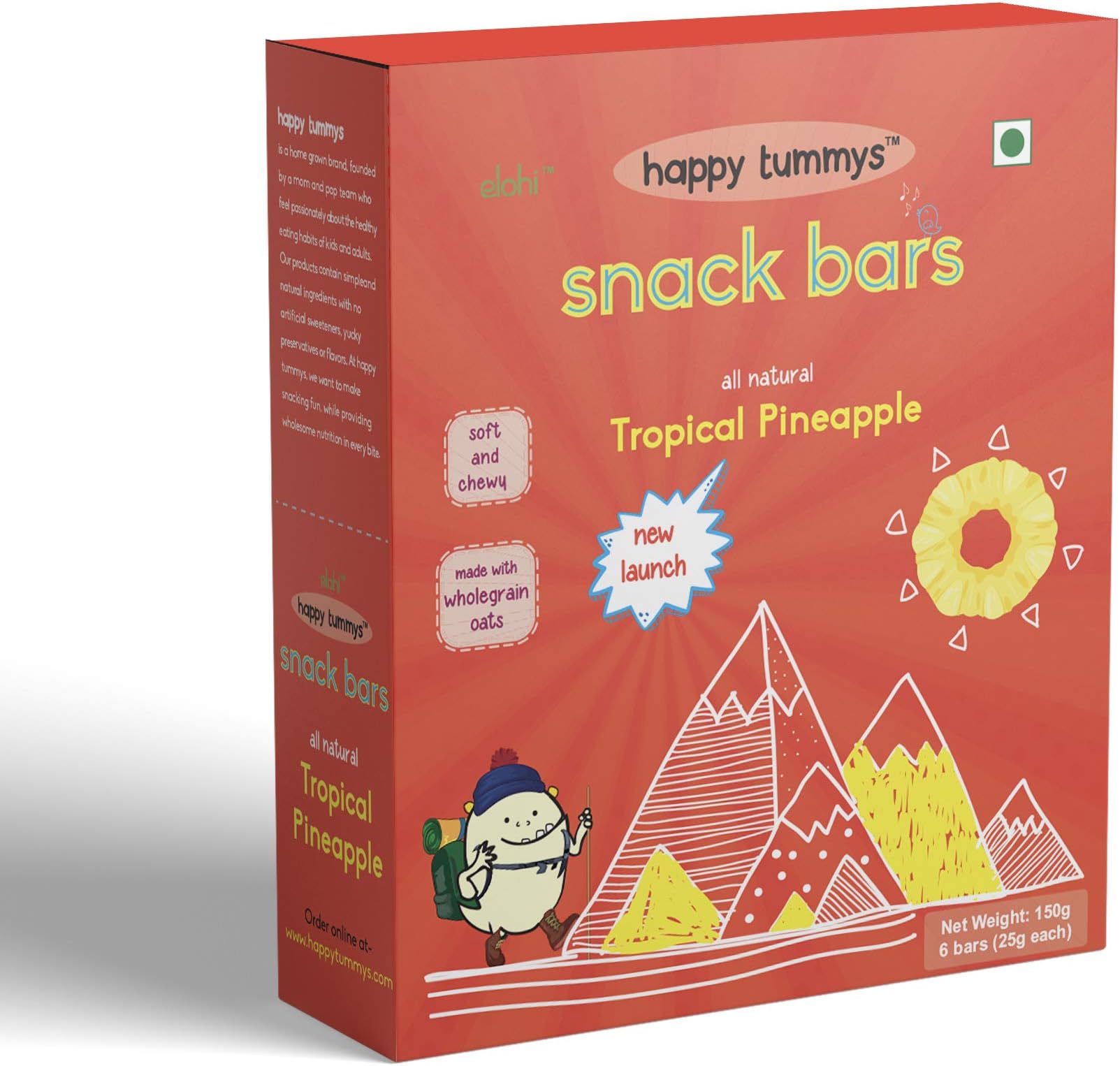 Happy Tummys Tropical Pineapple Snack Bars | Natural Energy Boost for Toddlers and Kids | Healthy Snack for Happy Kids | Nutritious and Ready to Eat | (Pack of 6 Bars) | 180g