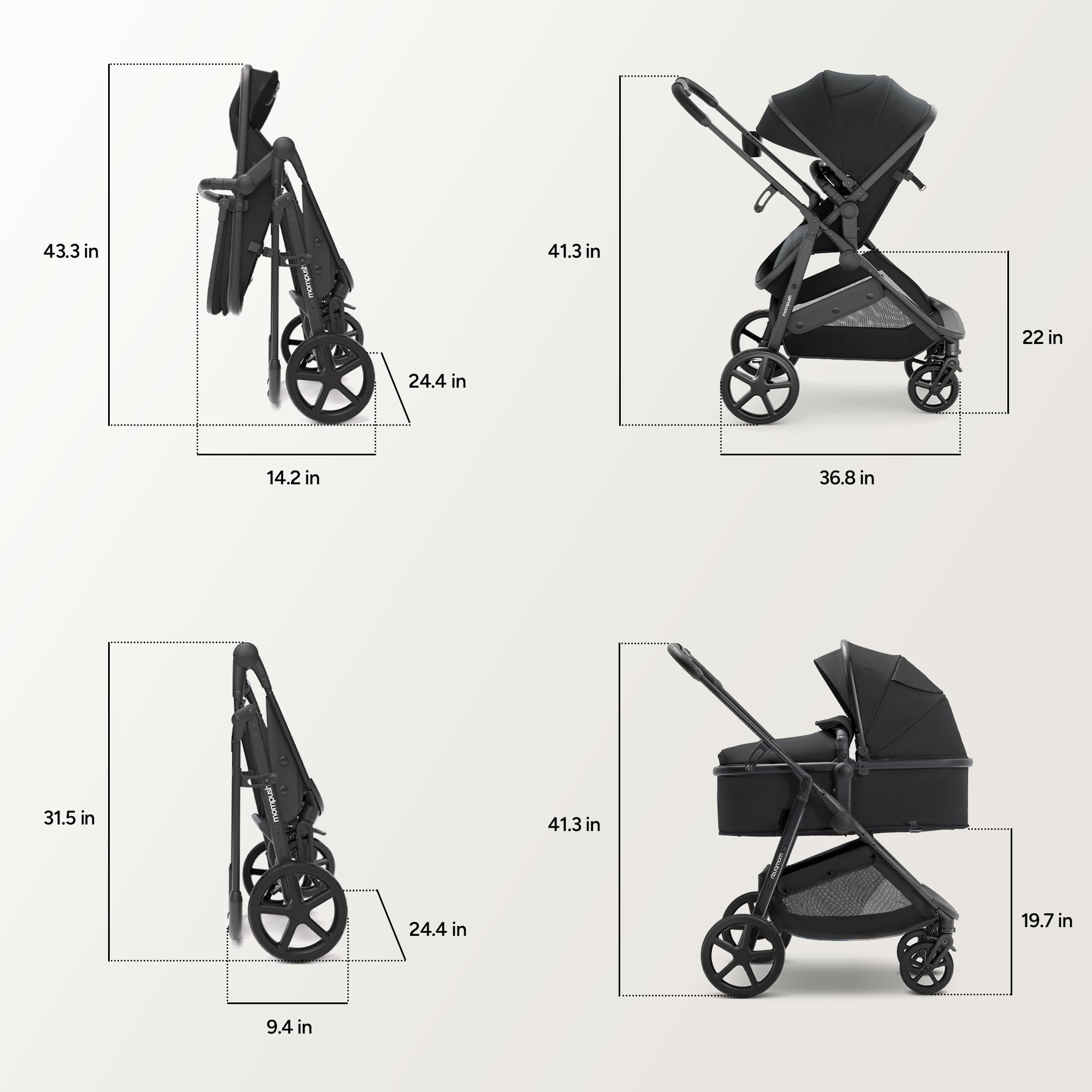 Mompush Wiz 2 in 1 Baby Stroller with Bassinet Mode, Convertible Infant Stroller for Newborn and Toddler with Reversible Seat and Large UPF 50+ Canopy