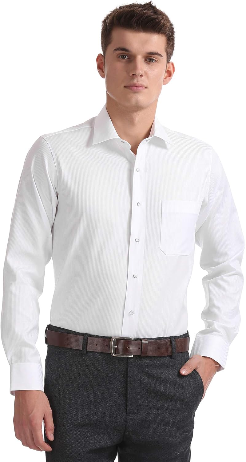 Buy Arrow Men's Striped Regular Fit Formal Shirt (AFWSH0148_White_42