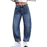 ELLEVEN Barrel Jeans for Women Stretchy Denim Pants Boyfriend Baggy Mid Rise Sweatpant Jeans
