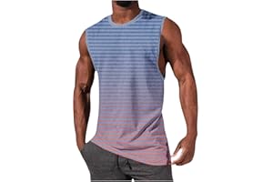 Mens Tank Tops Striped Gradient Printed Sports Undershirts Gym Workout Summer Sleeveless Basic Tees Shirts