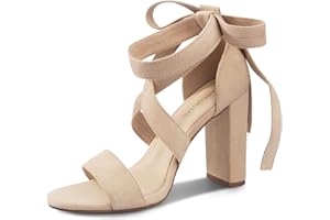 CARCUUME Strappy Heels for Women Chunky Heels High Heeled Sandals with Lace Up Fahsion Casual Nude Block Heel Sandals