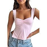 GTETKDE Women's Sexy Sleeveless Skinny Crop Tank Tops Strappy Slits Pleated Bustier Sweetheart Neck Backless Y2K Cropped Cami
