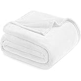 Exclusivo Mezcla Fleece Blanket Twin Size for Bed, Super Soft and Warm, All Season, Cozy, Plush, Lightweight, 60x80 Inches Pure White