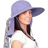 Solaris UPF 50+ Wide Brim Sun Hat for Women - Small Size Packable Lightweight, Floral Scarf Cooling Hat with Neck Flap