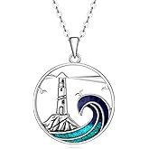 Iringnier Lighthouse Necklace for Women Sterling Silver Wave Necklace Dainty Pendant Jewelry Gifts for Lighthouse Lovers