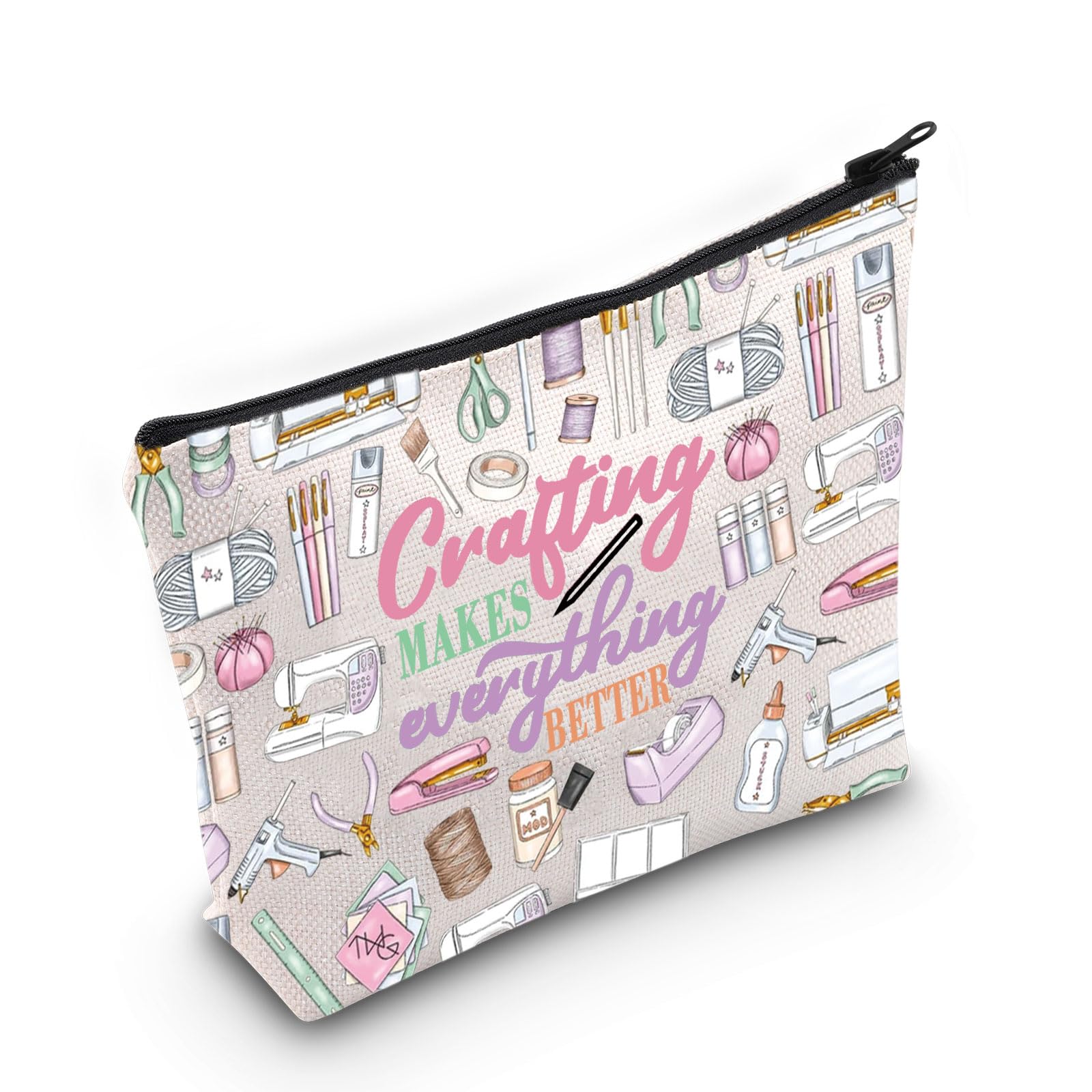 LEVLO Crafting Cosmetic Makeup Bag Hand Craft Artist Gift Crafting Makes Everything Better Zipper Pouch Bag Seamstress Merchandise, Crafting Makes, 0