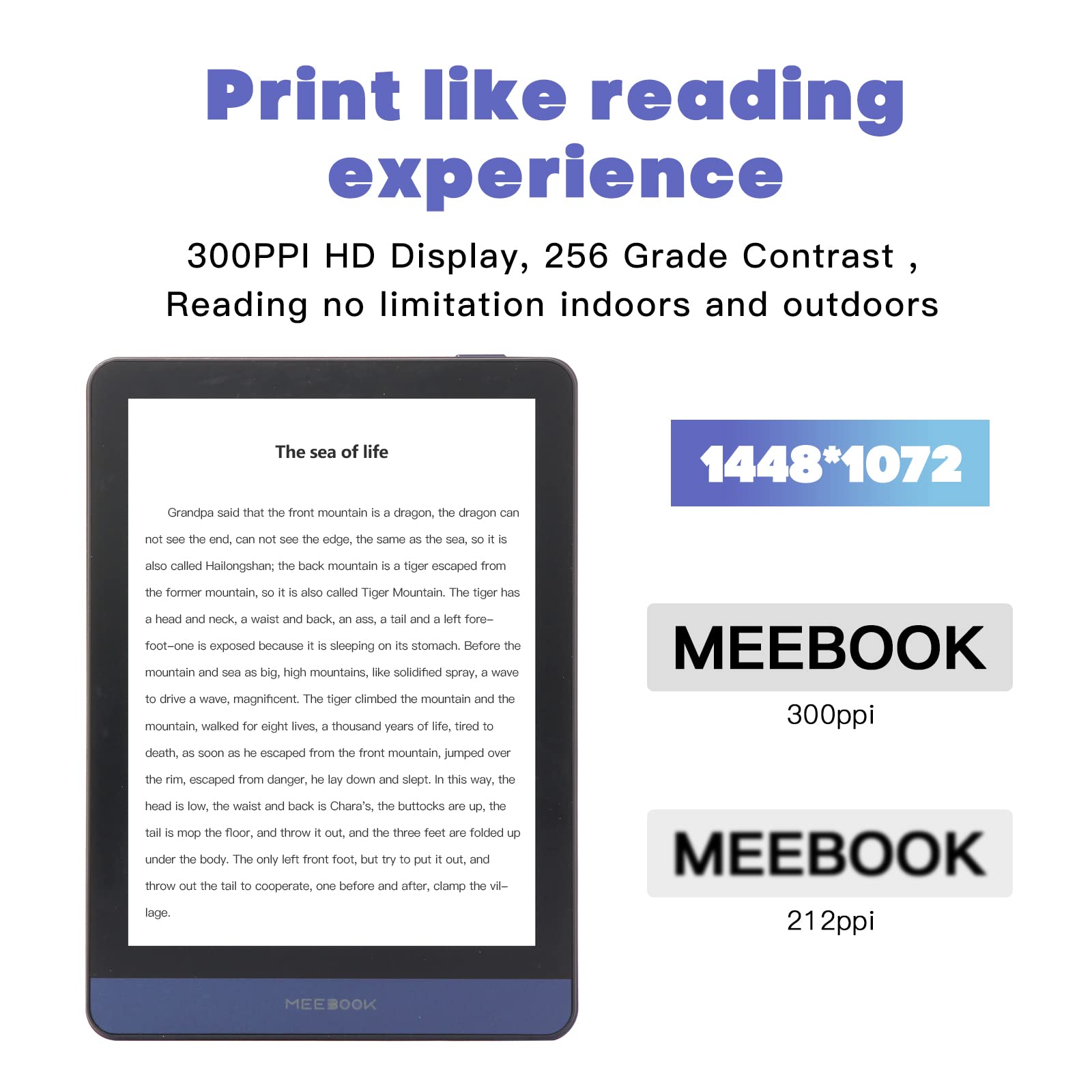 Meebook E-Reader M6 | 6' Eink Carta Screen 300PPI | Adjustable Smart Light | Android 11 | Ouad Core Processor | Audio Books|Support Google Play Store | 3GB+32GB Storage | Micro-SD Slot | Purple