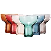 Khen Colored Vintage Art Deco Glasses - Martini, Margarita, Cocktail & Champagne Ribbed Glasses | Set of 6 | Cute Pastel Crystal Cocktails Glassware, Stemmed Glassware Gift - Margarita Coupe 10oz