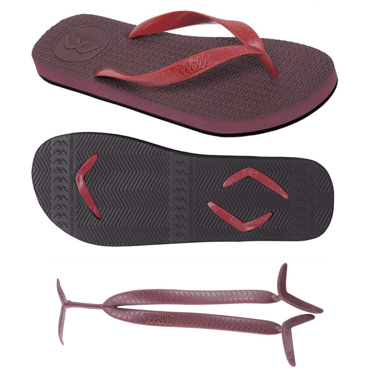 burgundy flip flops