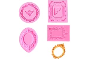 Vintage Frame Fondant Mold Set – 4-Pack Silicone Molds, Pink, Food-Grade, 3D Baroque & Mirror Designs, Heat Resistant for Cak