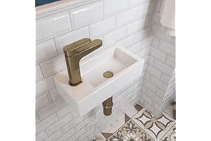DEER VALLEY DeerValley DV-1V081L Liberty Wall Mount Sink, Rectangle Mini Vessel Sink,Small Bathroom Cloakroom White Porcelain Ceramic Wash Basin Right/Left Hand (Left Hand) (Left Hand)