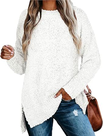 Amazon.com: NIASHOT - Suéteres con cuello redondo, manga larga y abertura  lateral para mujer, tops tipo túnica para leggings : Ropa, Zapatos y Joyería