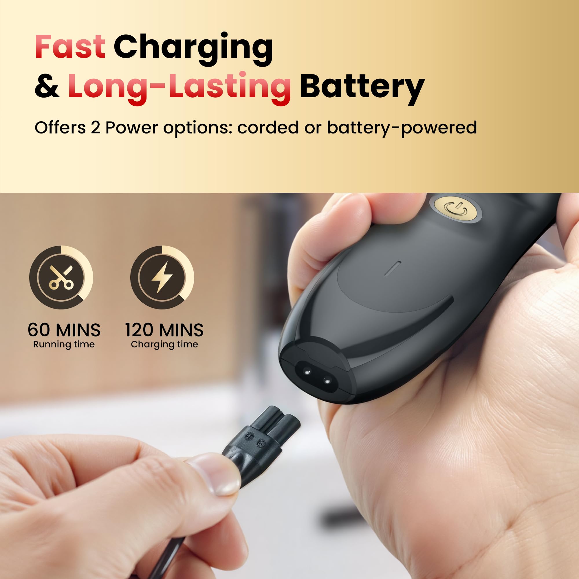 Hair Clippers for Men, Cordless Hair Clipper Kit, Adjustable 4 Length Setting, 2-Speed Settings, Replaceable Ceramic Blade Heads, Rechargeable Hair Clippers for Family (Black)
