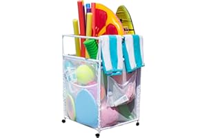 Essentially Yours Rolling Pool Noodle Storage Organizer Bin, Standard Noodle Holder, (25.4" W x 26" L x 40.5" H), White Style 510643