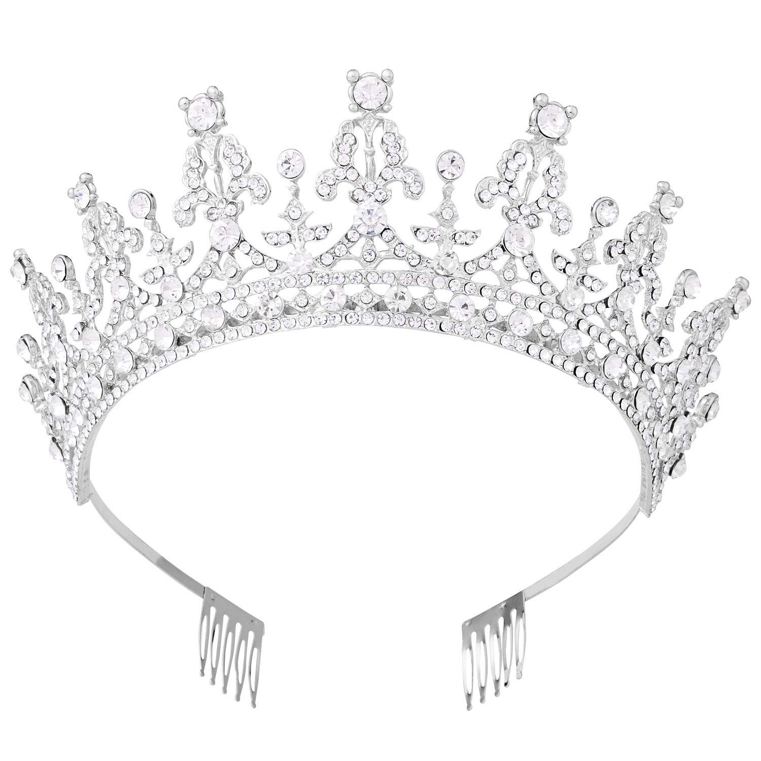 Vofler Tiaras and Crowns for Women Queen Silver Crystal Rhinestone Hair Jewelry Decor for Ladies Little Girls Bridal Bride Princess Birthday Wedding Pageant Prom Halloween Costume Party with Combs