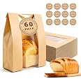 Homrelaxy 60 Pcs Paper Bread Bags for Homemade Bread Sourdough with Window | Sourdough Bread Bags with 70 Sealing Stickers, L