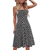 Berydress Women's Casual Beach Summer Dresses 2025 Solid Cotton Flattering A-Line Spaghetti Strap Button Down Midi Sundress