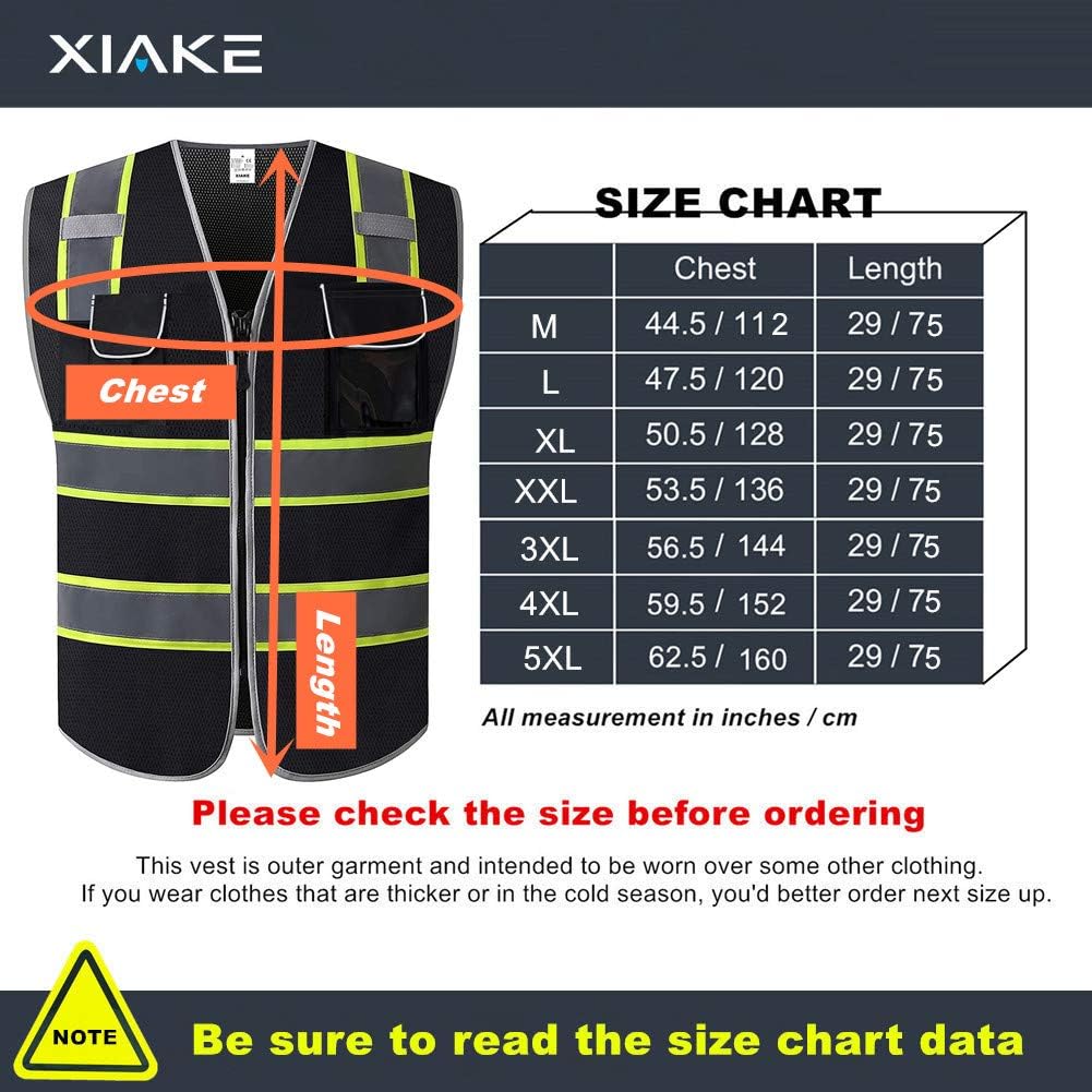 XIAKE 4 Pockets Black Safety Vest Mesh Lite, Dual Tone High Reflective Strips: Clothing