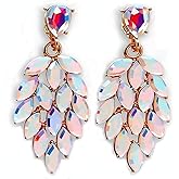 Iridescent Earrings for Women Prom, Sparkling Bridal Cluster Drop Dangle Stud Earrbobs, AB Crystal Pageant Ear-Drops