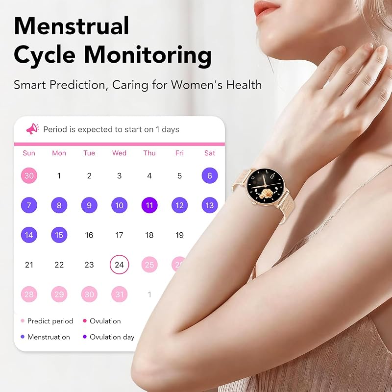 Relógio Inteligente Feminino, Relógio Inteligente Feminino de 1,27" com Chamadas, Monitor de Sono, Função Feminina, 120+ Modos Desportivos, Pedómetro, Monitor de Frequência Cardíaca 24H, SpO2, IP68, para Android/iPhone — foto 6 de 7