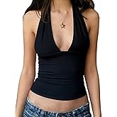 Women's Y2k V Neck Halter Crop Tops Plaid Soild Color Backless Sleeveless Tank Top Summer Sexy Slim Fit Going Out Shirts